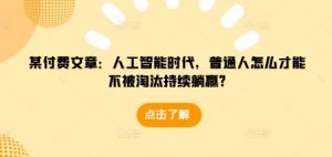 某付费文章:人工智能时代,普通人怎么才能不被淘汰持续躺赢?-Z网创