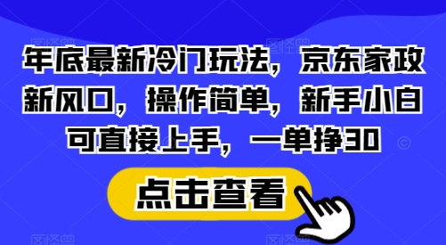 年底最新冷门玩法,京东家政新风口,操作简单,新手小白可直接上手,一单挣30【揭秘】-Z网创