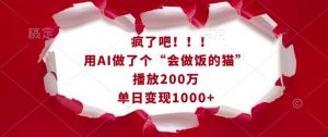 疯了吧！用AI做了个“会做饭的猫”，播放200万，单日变现1k-Z网创