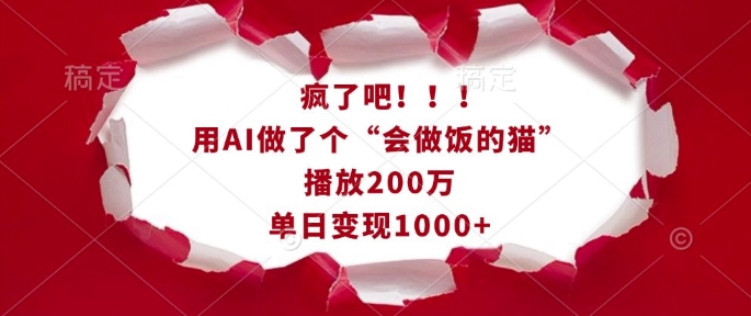 疯了吧！用AI做了个“会做饭的猫”，播放200万，单日变现1k-Z网创