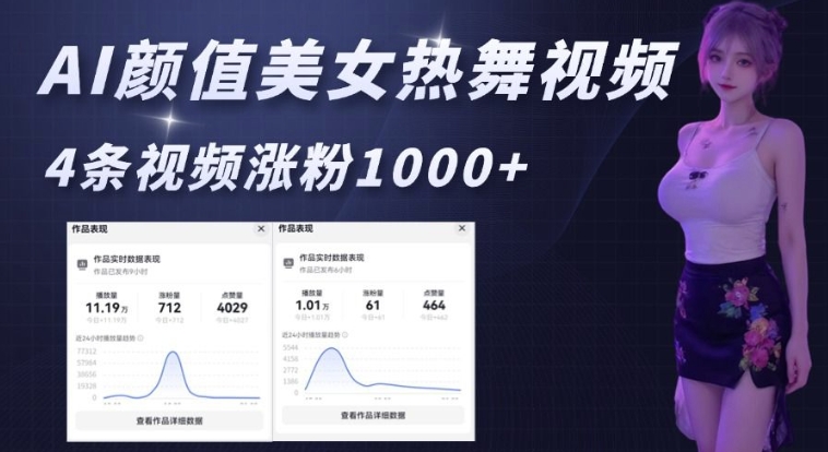 AI颜值美女热舞视频,4条视频涨粉1000+,实测6分钟一条-Z网创