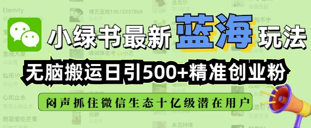 小绿书无脑搬运引流，全自动日引500精准创业粉，微信生态内又一个闷声发财的机会-Z网创