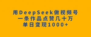 用DeepSeek做视频号，一条作品点赞几十万，单日变现1k-Z网创
