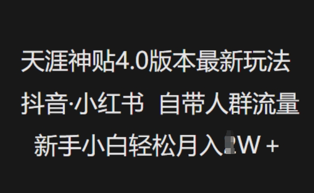 天涯神贴4.0版本最新玩法，抖音·小红书自带人群流量，新手小白轻松月入过W-Z网创