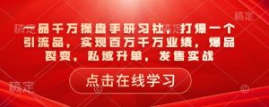 一品千万操盘手研习社，打爆一个引流品，实现百万千万业绩，爆品裂变，私域升单，发售实战-Z网创
