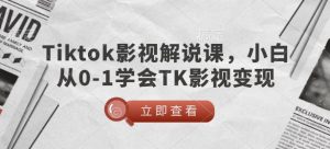 TikTok影视解说课,小白从0-1学会TK影视变现-Z网创