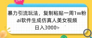 暴力引流玩法，复制粘贴一周1w粉，ai软件生成仿真人美女视频，日入多张-Z网创