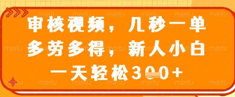 审核视频，几秒一单，多劳多得，新人小白一天轻松3张【揭秘】-Z网创