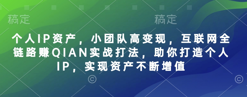 个人IP资产,小团队高变现,互联网全链路赚QIAN实战打法,助你打造个人IP,实现资产不断增值-Z网创