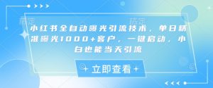 小红书全自动曝光引流技术,单日精准曝光1000+客户,一键启动,小白也能当天引流【揭秘】-Z网创
