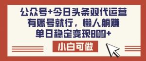 公众号+今日头条双代运营，有账号就行，单日稳定变现8张【揭秘】-Z网创