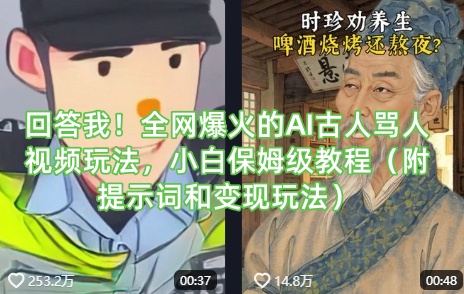 回答我!全网爆火的AI古人骂人视频玩法,小白保姆级教程(附提示词和变现玩法)-Z网创