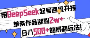 用DeepSeek起号速度开挂,单条作品涨粉2w+,日入5张+的暴利玩法-Z网创