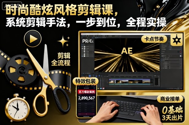 时尚酷炫风格剪辑课，系统剪辑手法，一步到位，全程实操-Z网创