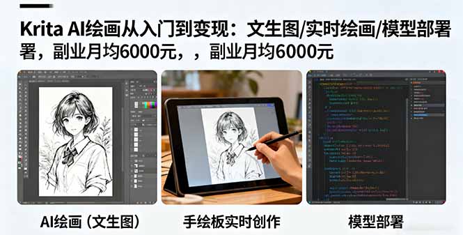 Krita AI绘画从入门到变现:文生图/实时绘画/模型部署,副业月均6000元-Z网创