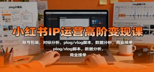 小红书IP运营高阶变现课:账号包装,对标分析,plog/vlog脚本,数据分析,商业接单-Z网创
