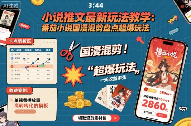 小说推文最新玩法教学,番茄小说国漫混剪盘点超爆玩法,全程干货,一天收益多张-Z网创