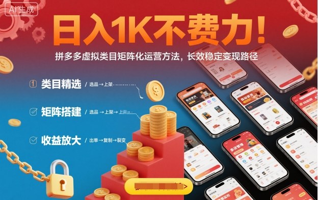 日入1K不费力！拼多多虚拟类目矩阵化运营方法，长效稳定变现路径-Z网创