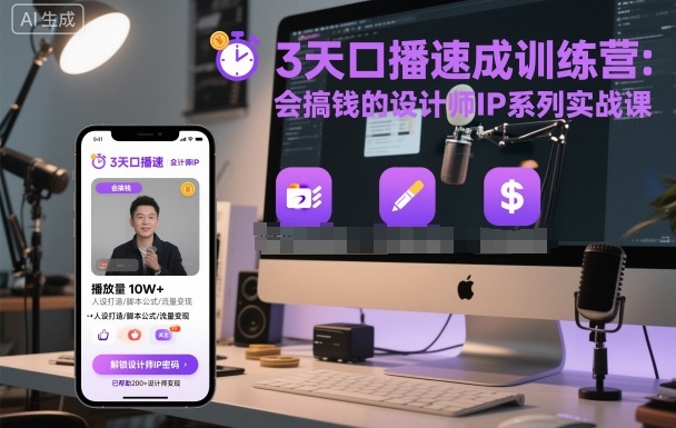 3天口播速成训练营，会搞钱的设计师IP系列实战课-Z网创