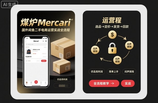 煤炉Mercari国外闲鱼二手电商运营实战全流程,仿品高利润,简单上手,闷声搞钱-Z网创