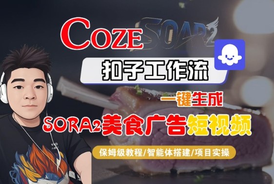 Coze扣子智能体工作流一键生成“SORA2美食广告“短视频，全流程保姆级教学-Z网创