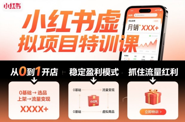 小红书虚拟项目特训课,帮你从0到1打造稳定盈利的店铺,抓住流量红利(更新9月)-Z网创