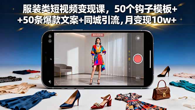 服装类短视频变现课，50个钩子模板+50条爆款文案+同城引流，月变现10w+-Z网创