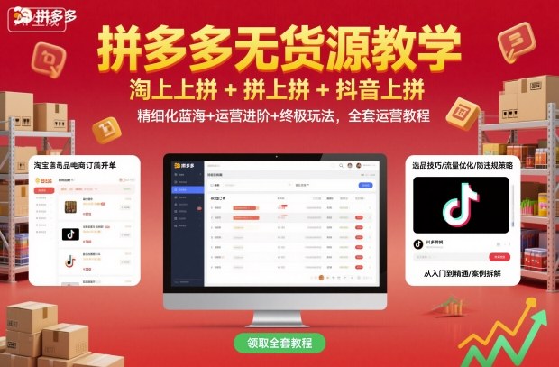 拼多多无货源教学，淘上拼+拼上拼+抖上拼，精细化蓝海+运营进阶+终极玩法，全套运营教程-Z网创