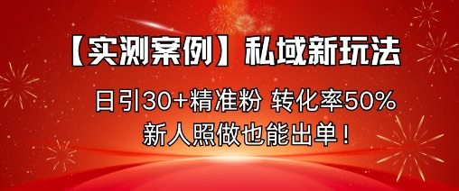 【实测案例】私域新玩法，日引30+精准粉，转化率50%，新人照做也能出单！-Z网创