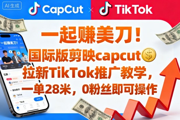 一起賺美刀!国际版剪映capcut拉新TikTok推广教学,一单28米,0粉丝即可操作(附推广入口和教学)-Z网创