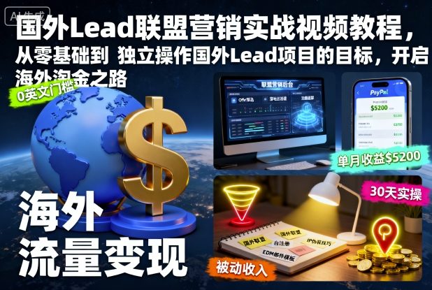 国外Lead联盟营销实战视频教程,从零基础到独立操作国外Lead项目的目标,开启海外淘金之路-Z网创