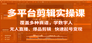 多平台剪辑实操课：覆盖多种赛道，学数字人、无人直播、爆品剪辑，快速起号变现-Z网创