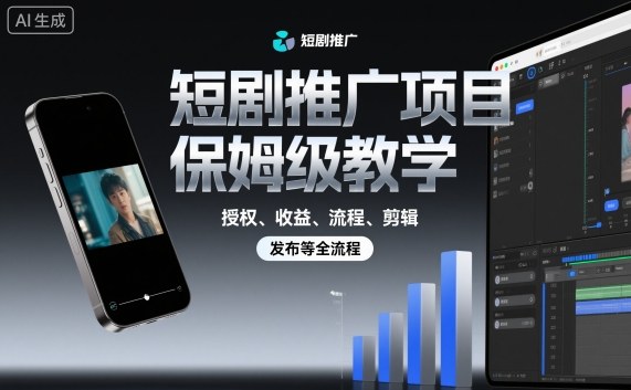 短剧推广项目保姆级教学，授权、收益、流程、剪辑，发布等全流程-Z网创