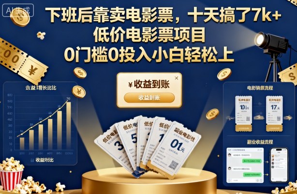 下班后靠卖电影票,十天搞了7k+,低价电影票项目,0门槛0投入小白轻松上手【揭秘】-Z网创