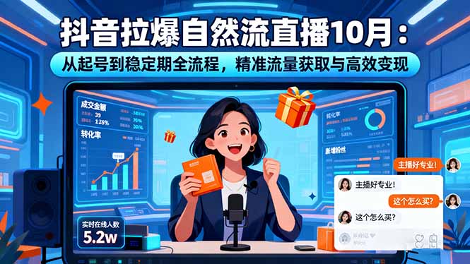 抖音拉爆自然流直播10月:从起号到稳定期全流程,精准流量获取与高效变现-Z网创