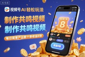 视频号AI轻松玩法，制作共鸣视频，每日简单产出数十条收益8张-Z网创