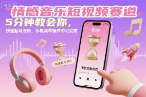 情感音乐短视频赛道，5分钟教会你，快速起号涨粉，手机简单操作即可完成-Z网创