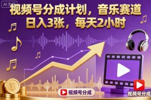 视频号分成计划，音乐赛道，日入3张，每天2小时-Z网创