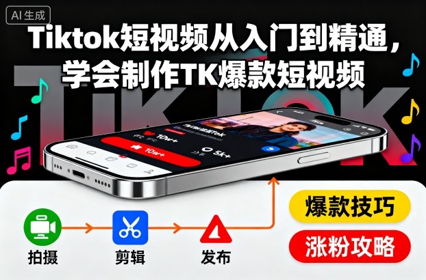 Tiktok短视频从入门到精通,学会制作TK爆款短视频-Z网创