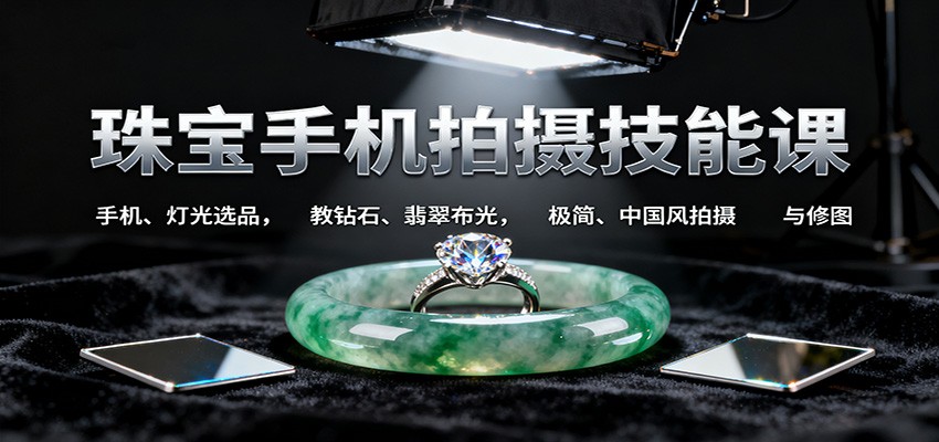 珠宝手机拍摄技能课:手机、 灯光选品,教钻石、翡翠布光,极简、中国风拍摄与修图-Z网创