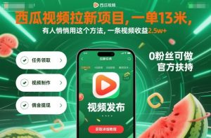 西瓜视频拉新项目，一单13米，有人悄悄用这个方法，一条视频收益2.5w+(附详细教程)-Z网创