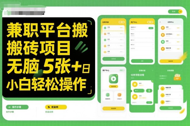 兼职平台搬砖项目无脑操作日入5张＋小白轻松操作-Z网创