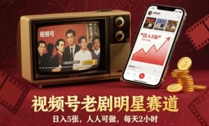 视频号老剧明星赛道，日入5张，人人可做，每天2小时-Z网创