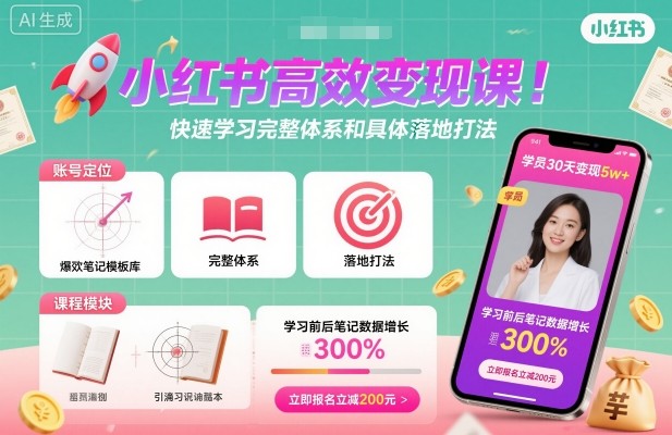 小红书高效变现课，快速学习小红书完整体系和具体落地打法-Z网创