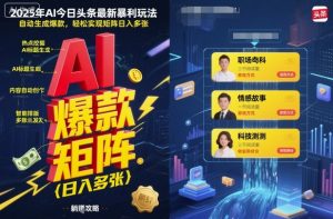 2025年AI今日头条最新暴利玩法,自动生成爆款,轻松实现矩阵日入多张-Z网创