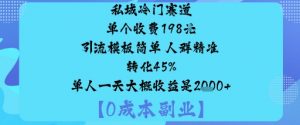 私域冷门赛道:单个收费198米引流模板简单人群精准转化45%单人一天大概收益是1k+-Z网创