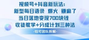 视频号加抖音新玩法：爆火新型每日语录，收徒教学加分成计划，三种变现玩法，当日变现7张-Z网创