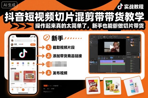抖音短视频切片混剪带货教学，操作起来真的太简单了，新手也能做切片带货-Z网创
