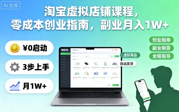淘宝虚拟店铺课程,零成本创业指南,副业月入1W+-Z网创