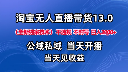 淘宝无人直播13.0，公域私域技术，不封号，不违规布局下半年旺季赛道，日入1K+(独家技术)【揭秘】-Z网创